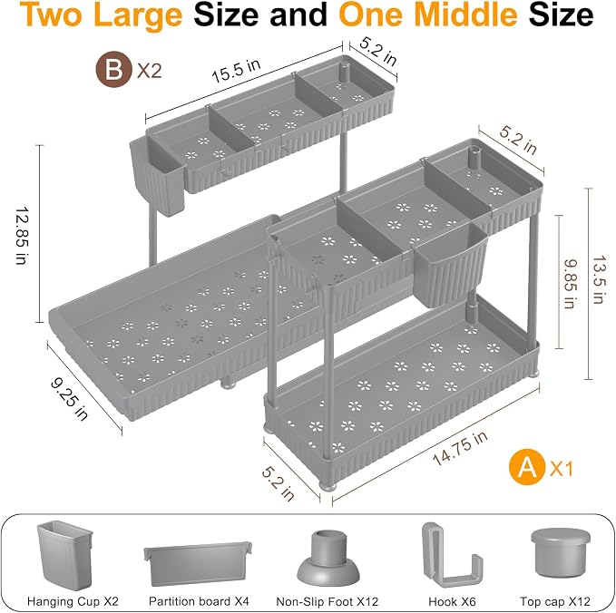 Sevenblue 3 Pack Multi-Purpose Pull-Out Storage Organizers, 2-Tier L-Shaped - Image 6