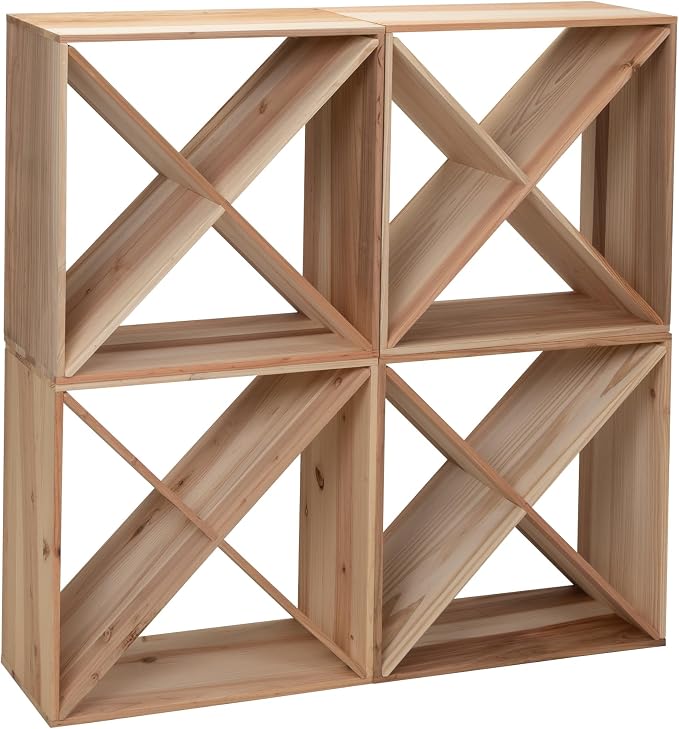 Set of 4 24 Bottle Wine Rack Solid Wood Holder Cube Bar Storage Cellar - Image 3