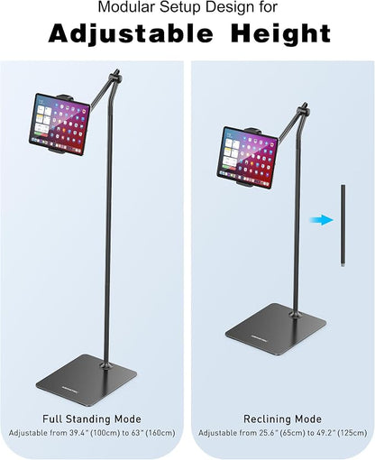 AboveTEK Tablet Floor Stand, Stylish Adjustable Height iPad Floor Stand - Image 7