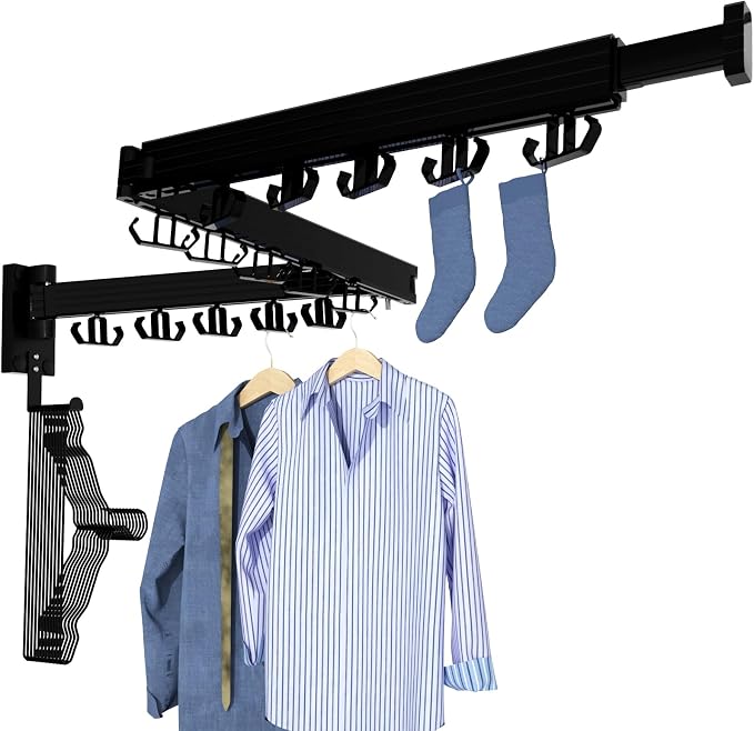 Clothes Drying Rack, Wall Mounted Laundry Drying Rack, Upgrade 3-Fold Foldable - Image 6