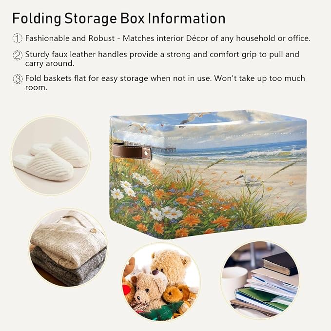 Coastal Flowers Along The Beach Seagull Storage Bins Box Foldable Shelf Basket - Image 5