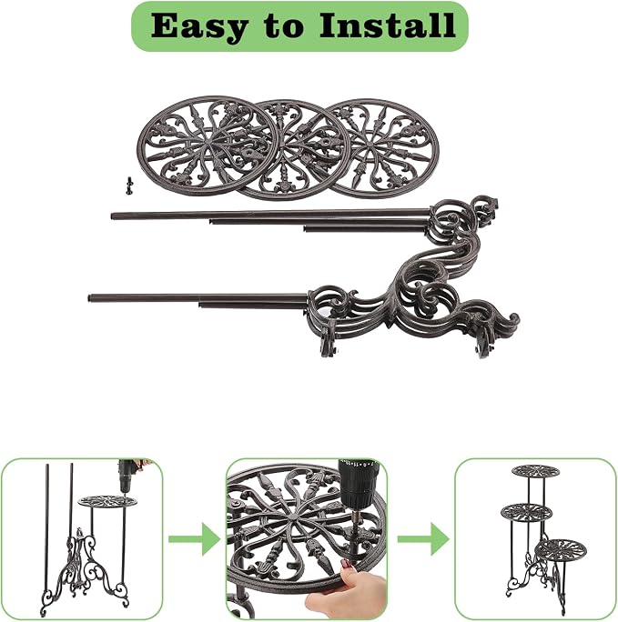 OwnMy 3 Tier Heavy Duty Cast Iron Plant Stand Foldable Wrought Iron Flower Pot - Image 3
