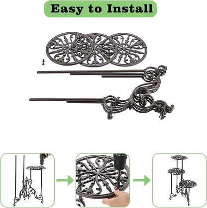 OwnMy 3 Tier Heavy Duty Cast Iron Plant Stand Foldable Wrought Iron Flower Pot - Image 3