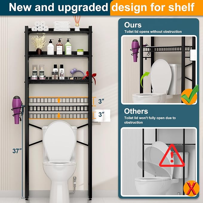 Over The Toilet Storage Cabinet, 4 Tier Bathroom Organizer and Storage - Image 3