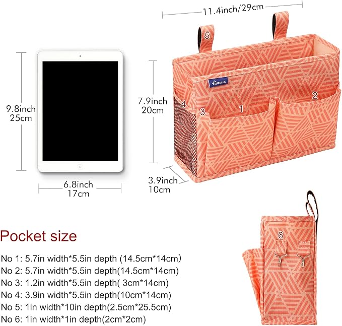 Surblue Bedside Caddy Hanging Bed Organizer Storage Bag Pocket - Image 5