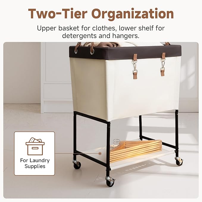 StorageWorks Laundry Cart, 2 Tier Rolling Basket - Image 5