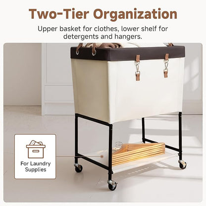 StorageWorks Laundry Cart, 2 Tier Rolling Basket - Image 5