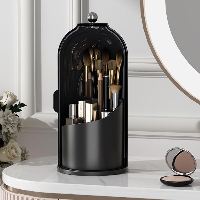 Makeup Brush Holder with Lid 360 Rotating Clear Dustproof Make Up Organizers by YOOLENS