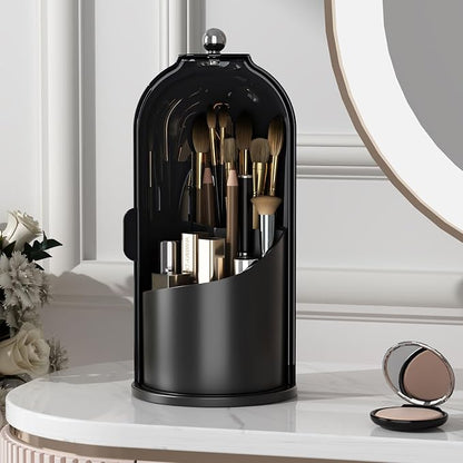 Makeup Brush Holder with Lid 360 Rotating Clear Dustproof Make Up Organizers by YOOLENS