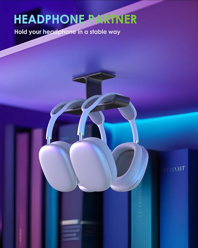 All Aluminum Headset & Headphone Stand Hanger Under Desk Headphone Holder Hook - Image 3