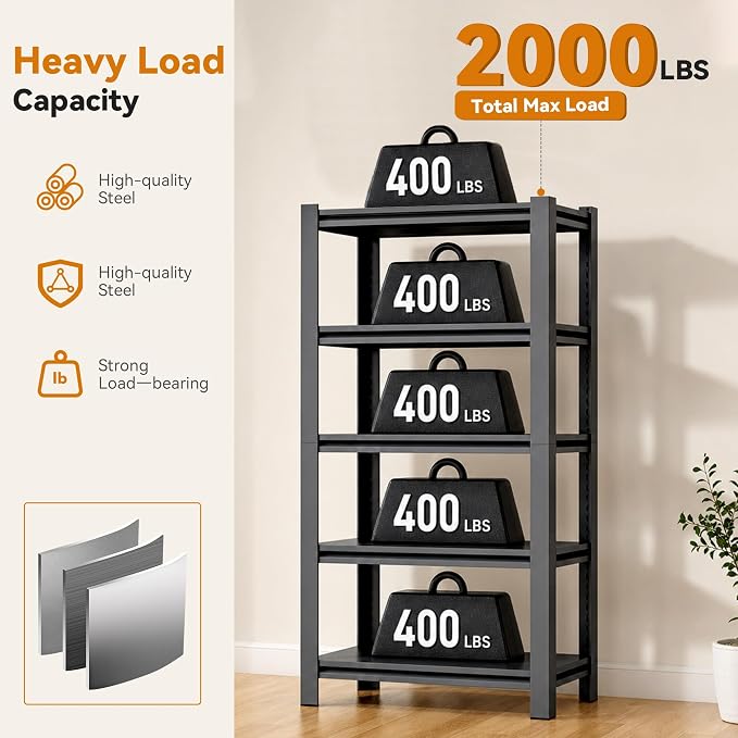 SAWJEC Garage Shelving Unit, Compact Heavy Duty Metal Shelving, Adjustable - Image 4