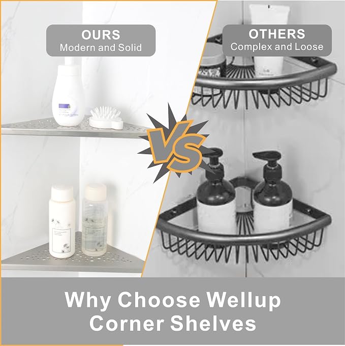 WELLUP Brushed Nickel 10’’ Corner Shower Shelf Bathroom Shower Shelves - Image 7
