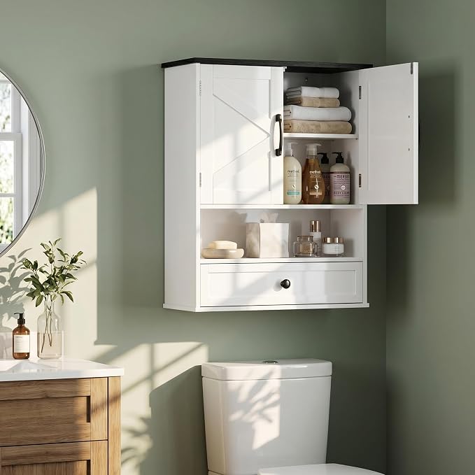 Farmhouse Bathroom Wall Cabinet, Over Toilet Bathroom Organizer - Image 3