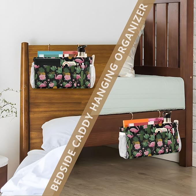 Black Flamingo and Cactus Pineapple Flower Tropical02 Bedside Caddy - Image 7