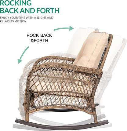 VIVIJASON Outdoor Wicker Rocking Chair, Patio Rattan Rocker Chair - Image 2