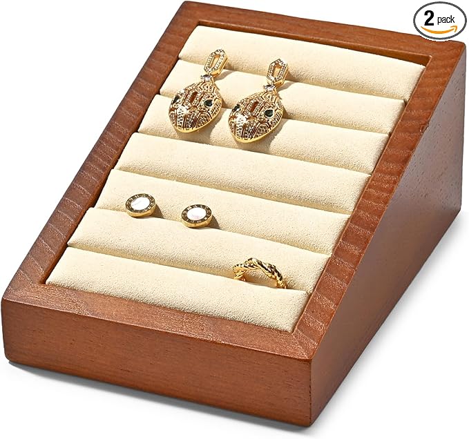 Oirlv Solid Wood Ring Tray Display Stand Slotted Jewelry Ring Showcase Display by Oirlv