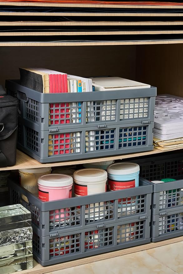 3-Pack Plastic Collapsible Storage Crates-30L, Foldable Plastic Crates - Image 9