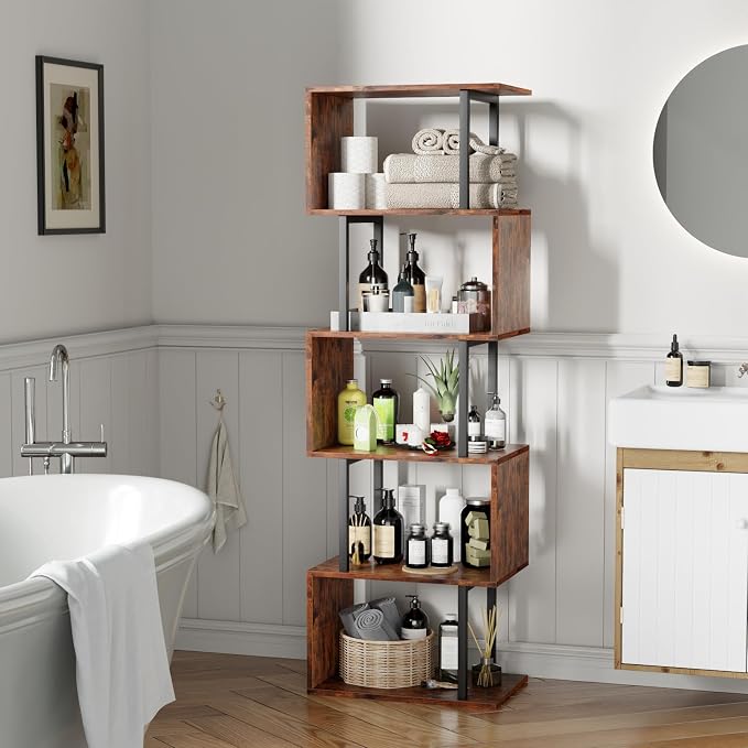 Furologee 6 Tier Bookshelf, Tall S Shaped Geometric Bookcase, Modern Display - Image 8