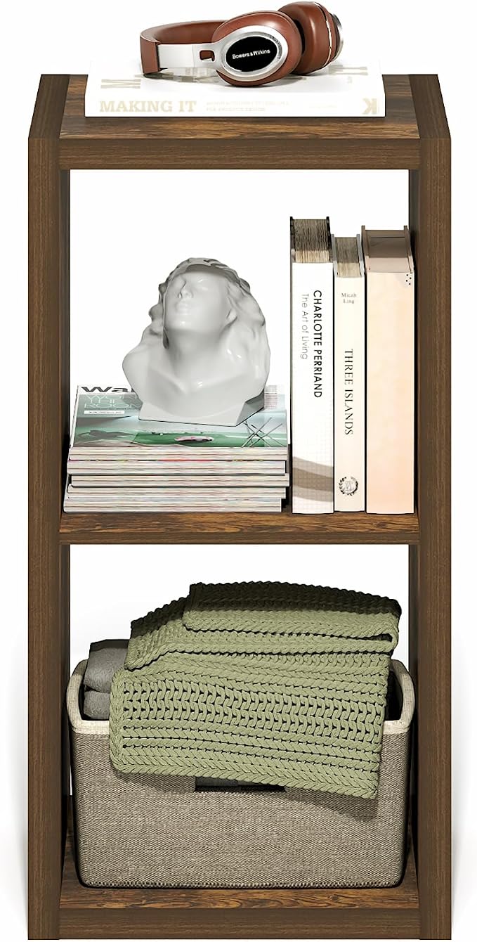Furinno Cubicle 2-Cube Book Shelf, Extra Thick Frame Bookshelf, Amber Pine | - Image 7