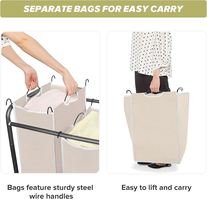 Laundry Sorter Hamper with Wheels, Heavy-Duty Laundry Sorter Rolling Cart - Image 7