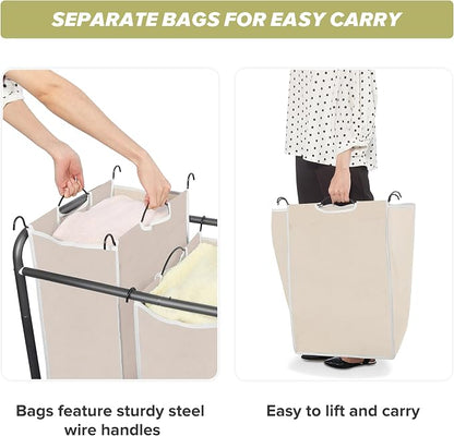 Laundry Sorter Hamper with Wheels, Heavy-Duty Laundry Sorter Rolling Cart - Image 7