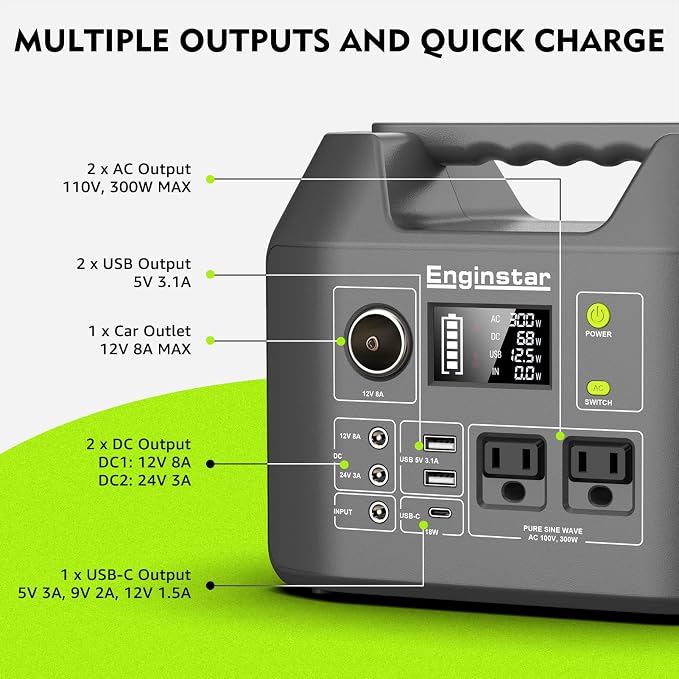EnginStar Solar Generator, 300W Portable Power Station, 296Wh Lithium Battery - Image 4