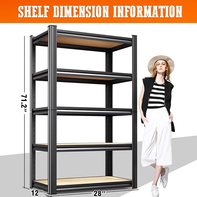 5 Pack Garage Shelving Heavy Duty 5T Storage Shelves, Metal Adjustable Shelving - Image 3