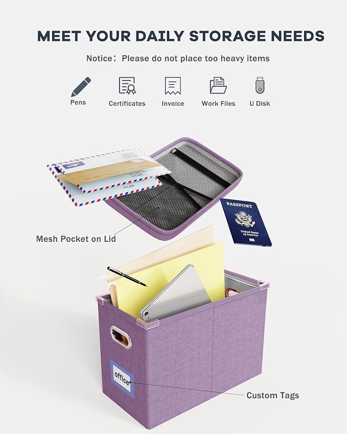 File Organizer with Lid, Hanging Filing Box with Mesh Pocket, Document Organizer - Image 4