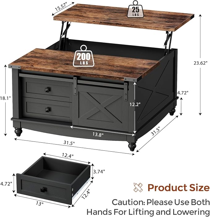 ALLSTAND 31.5" Lift Top Coffee Table - Image 2