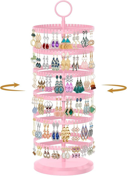 MODOWEY Rotating Earring Holder Organizer Adjustable Display, 6 Tiers Pink | by MODOWEY