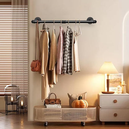 Industrial Iron Pipe Clothes Hanging Bar DIY Wall-Mounted Garment Rack Heavy - Image 2