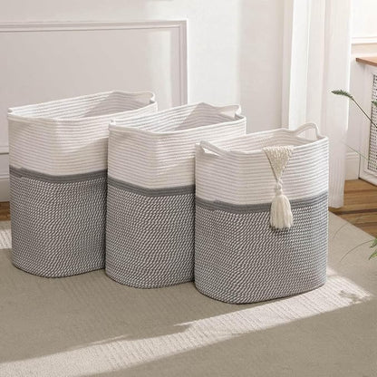 Tall Laundry Basket With Handles, Woven Cotton Rope Big Laundry Hamper Sorters - Image 2