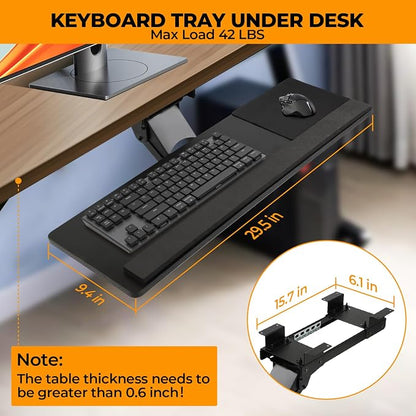 Keyboard Tray - Under Desk Keyboard Tray， 360° Adjustable Slide Out Keyboard - Image 2