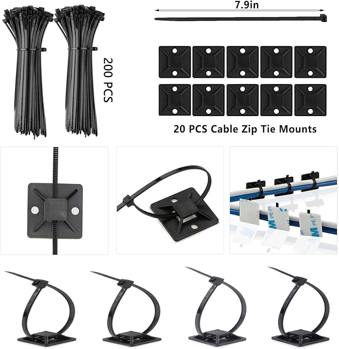 ELII 302PCS Cable Management Kit 4 Cable Sleeve, 45Cable Clips, 11Cable Holders - Image 5