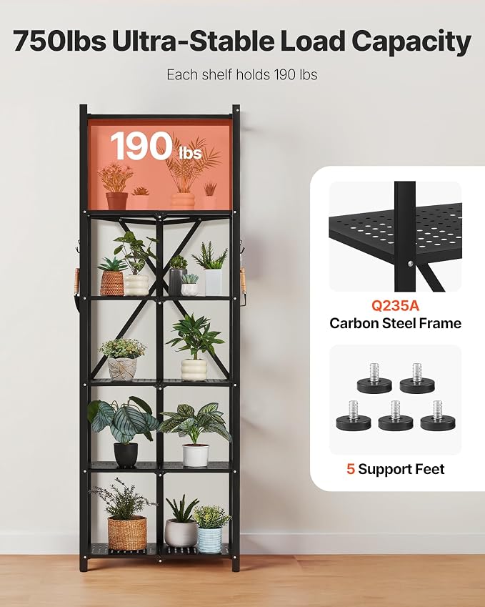 VEVOR 6-Tier Foldable Storage Shelf, 24W x 12D x 72H Inch Folding Metal Rack - Image 6