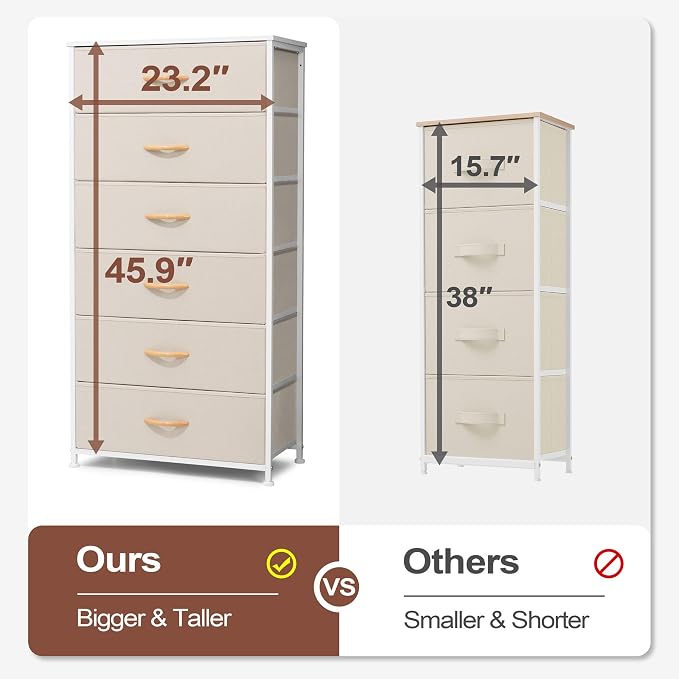 Tall 6-Drawer Wide Fabric Storage Tower Dresser - Image 4