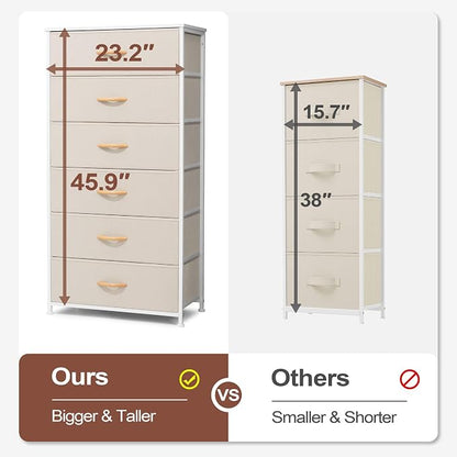 Tall 6-Drawer Wide Fabric Storage Tower Dresser - Image 4