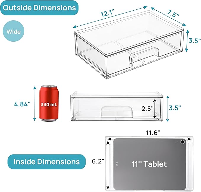 Vtopmart 12.1''W Clear Stackable Storage Drawers, 8 Pack Acrylic Plastic - Image 3