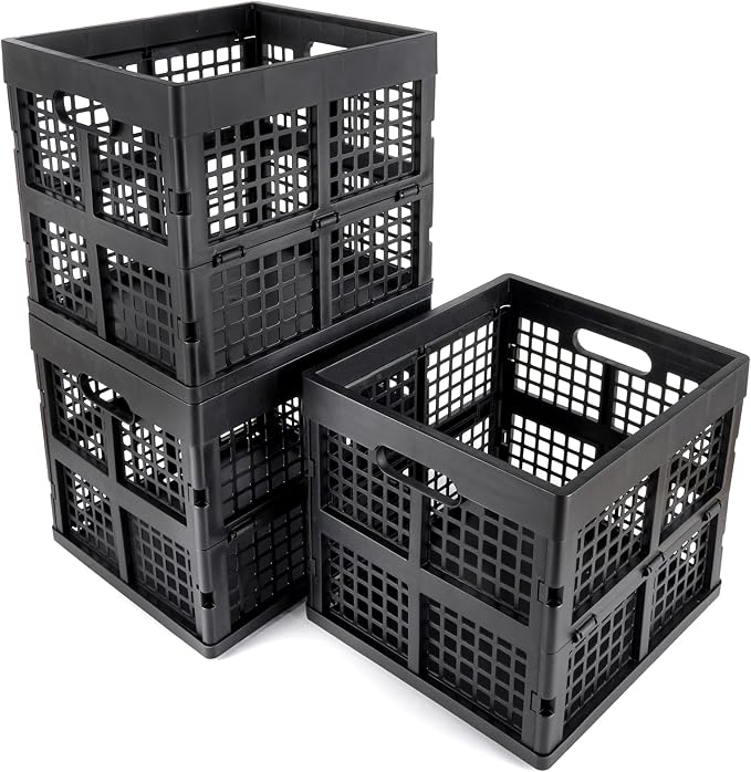 3-Pack Collapsible Plastic Storage Crates, Foldable Crates by Eslite