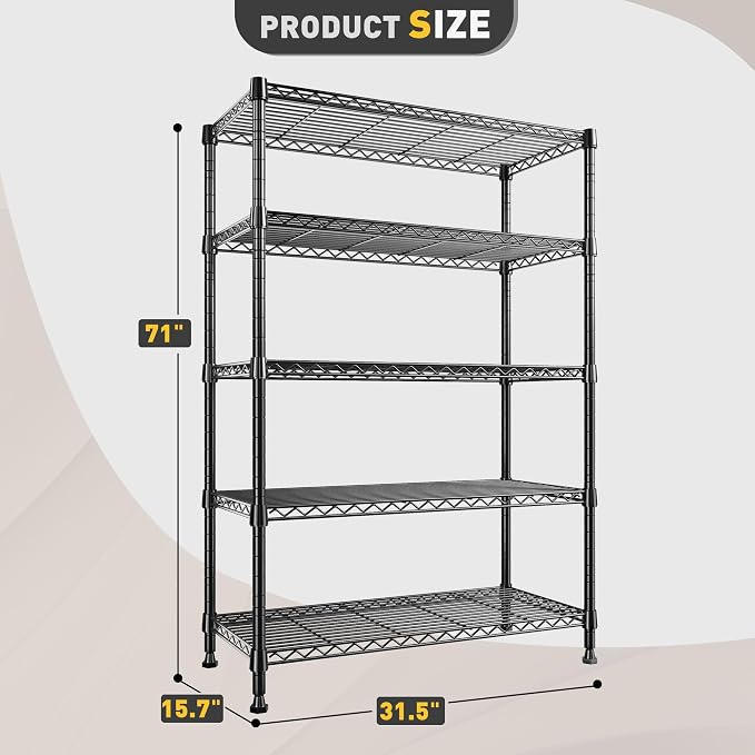 REIBII Storage Shelves, 5-Tire Wire Shelving Load 1000LBS Metal Shelves - Image 3