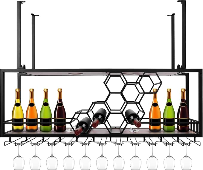 Metal Hanging Wine Rack Hanging Organizer Ceiling Bar Wine Glass Rack by Unknown