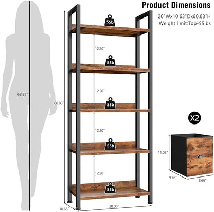 Furologee 5-Tier Bookshelf Set of 2, Tall Bookcase - Image 3