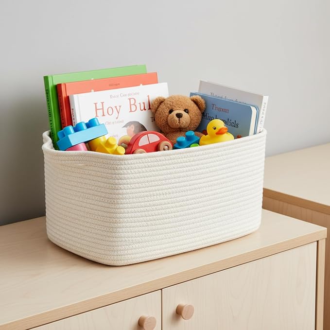 Cotton Rope Storage Basket 15"x10"x9" – Fabric Storage Bins - Image 9