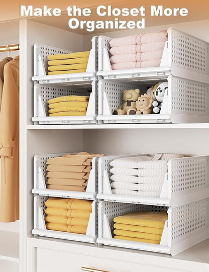 5 Pack Closet Organizer System, Stackable Plastic Clothes Storage Basket - Image 6
