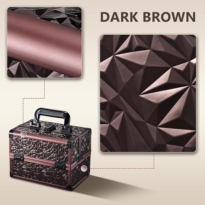 Joligrace Makeup Train Case Cosmetic Box Portable Makeup Case Organizer 2 Trays - Image 8