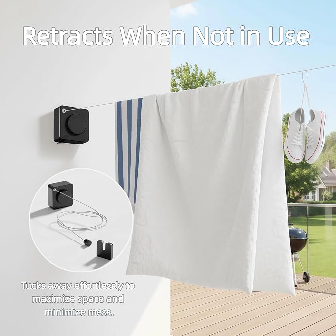 15.7Ft Retractable Clothesline Indoor & Outdoor, Heavy Duty Anti-Sag Wall - Image 3