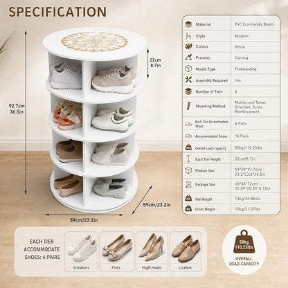 4 Tier Rotating Shoe Rack Tower, Space-Saving Stackable Narrow Shoe Storage - Image 5