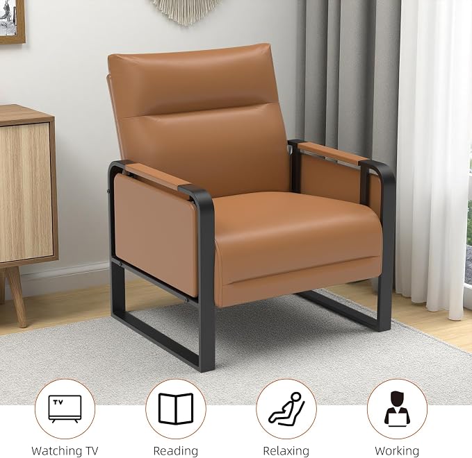 Upholstered Accent Sofas Set of 2, Modern Faux Leather Sofa Chairs - Image 8