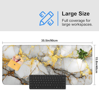 White Marble Mouse Pad – Large Extended Desk Mat 35.43 x 15.75 in – Elegant - Image 3