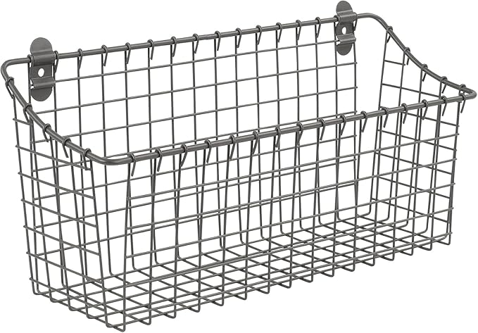 Spectrum Extra Large Wire Wall Mount Storage Basket Industrial Gray, Vintage by Spectrum